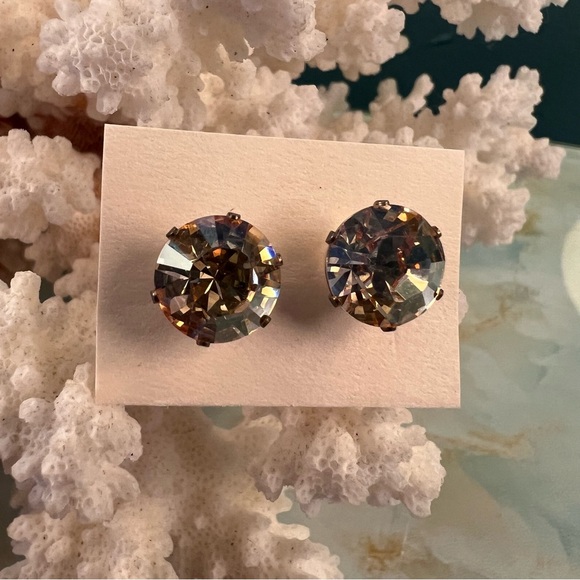 Vintage Jewelry - Vintage Huge Faux Diamond Champagne Studs Earrings